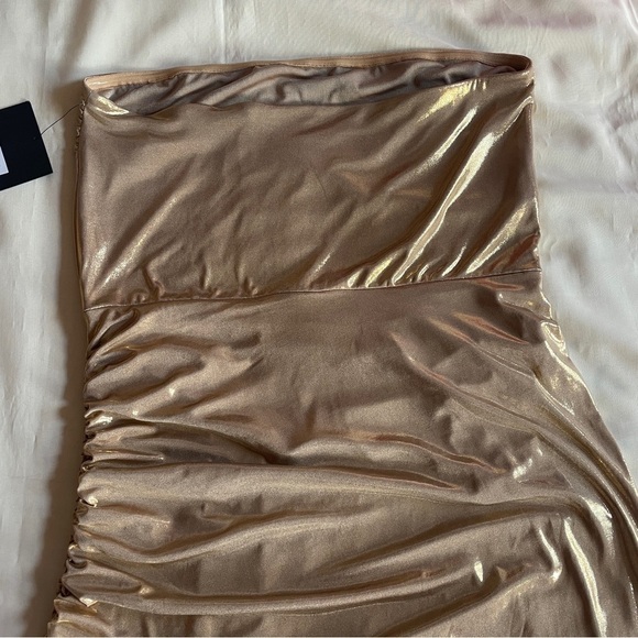 NEW! Norma Kamali- Gold Strapless Side Drape Gown Size XL Cocktail Dress Stretch - Picture 6 of 9